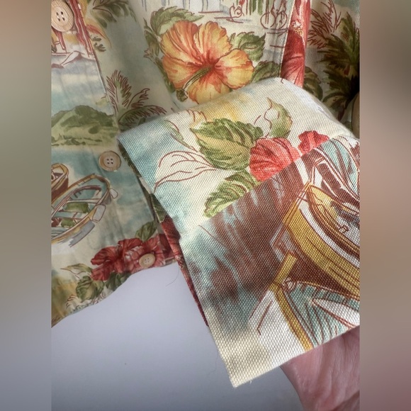 Coldwater Creek Denim Shirt Jacket Button Front Hawaiian Tropical Print L NOTES - Picture 5 of 10